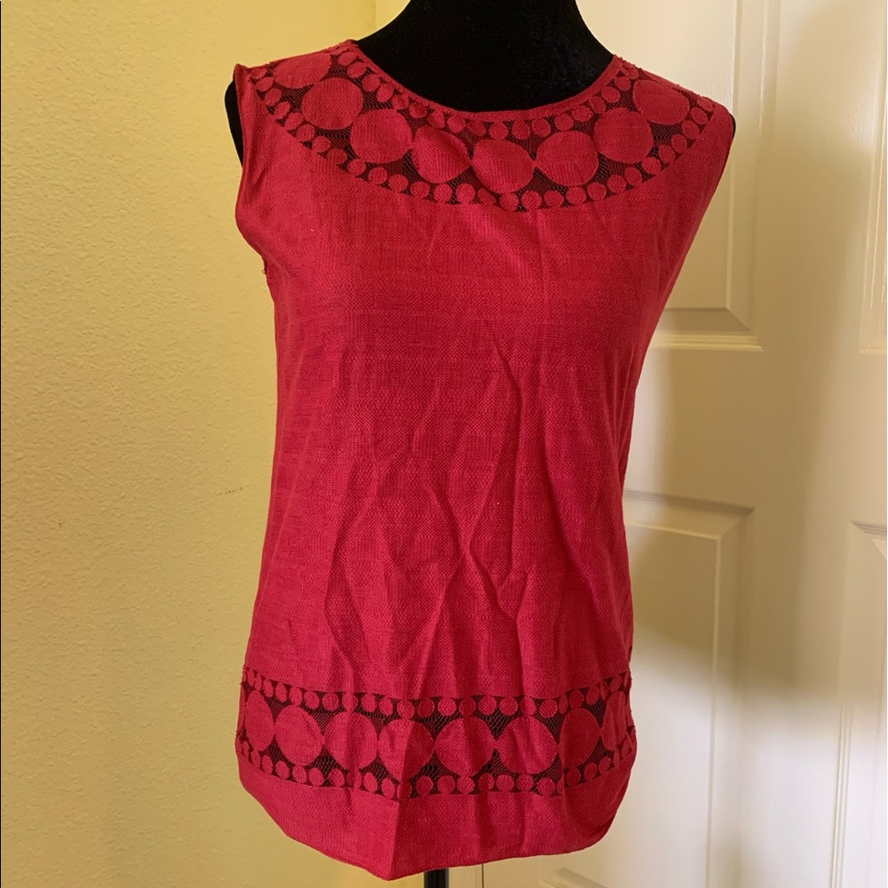 Brick red cotton top w detail @neck& waist